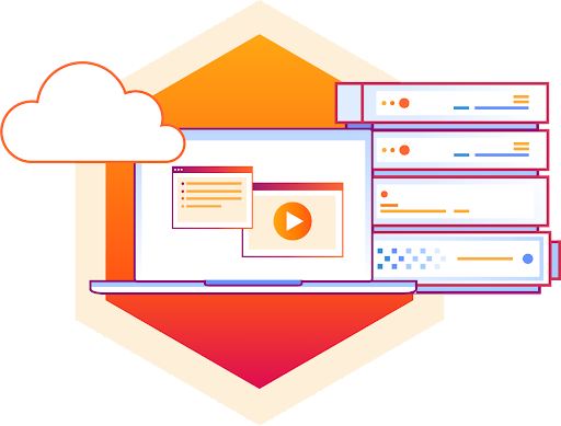Illustrazione laptop/server/cloud